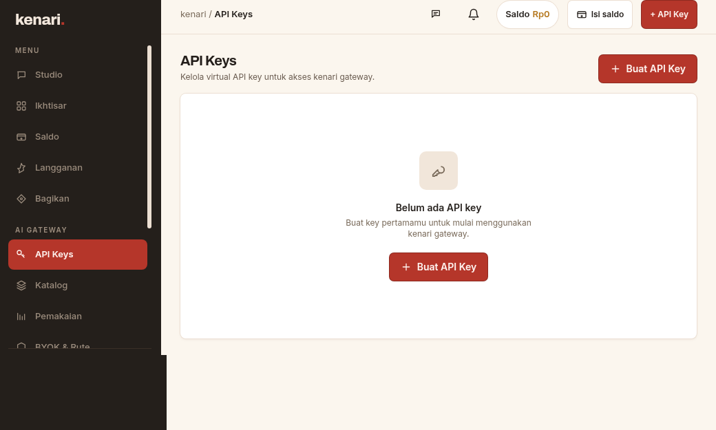 The API Keys page
